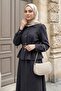 Belt Piece Smoked Suit with Buttoned Front Skirt - 3