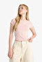 E0288Axbr476 Claret Red Coool Fitted Crew Neck Rib Knit Short Sleeve T-Shirt - 4