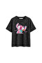 Angel Stitch Printed Relaxed Fit Washed Black Women's Tshirt