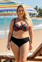 Women's Fuchsia Black Patterned Shaping / Sculpting Wired Large Size Bikini Set Hzl26S-Lc2519