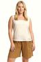 Plus Size Striped Women's Athlete Pocketed Pajama Set with Shorts – Beige