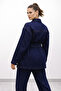 Women's Waistband Belt in Oversized Denim Jacket and Trousers Set – Navy Blue - 3