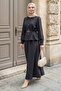 Belt Piece Smoked Suit with Buttoned Front Skirt - 4