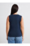 Navy blue plus size v-neck women's tank top - 4