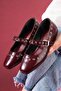 Vento Burgundy Leather with Silver Ring Detail, Buckled Belt Bands Ballet Flats - 2
