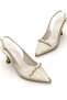 Women's Patent Leather Stiletto with Gold Ribbon and Toe Detail - 6