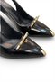Women's Patent Leather Stiletto with Gold Ribbon and Toe Detail - 7