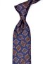 Orange - Navy Blue Motif Pattern Classic Tie with Handkerchief Kk13612