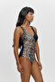 Women's Leopard Printed Piece Thin Fixed Covered V-Neck t Shaping / Sculpting Swimsuit - 2