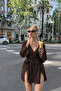 Women's Summer Basic Belted Brown Kimono