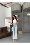 Women's Ice Blue High Waist Wide Leg Jean Trousers - Pipe Leg Raw Cut Denim - 4
