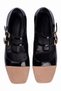 Women's Patent Leather Leather Ballet Flats Square Toe Nude Suede Detailed Double Buckled Casual Shoes Clara Black - 5