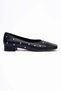 Women's Genuine Leather Ballet Flats Square Toe Metal Trop Detailed Minora Black - 2