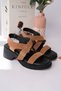 Best Model Genuine De Leather Oprak Color Strap Buckle Thick Sole Women's Daily Sandals - 5