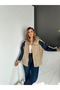 Beige Hooded Trench Coat with Striped Sleeves - 8