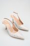 Women's Black Stone Detailed Fabric Evening Stiletto Heeled Shoes