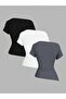Women's Boat Neck Asymmetrical Cut 3-Pack Stretch Fabric T-Shirt Blouse - 2