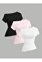 Women's Boat Neck Asymmetrical Cut 3-Pack Stretch Fabric T-Shirt Blouse
