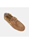Women's Beige Gold Bead Accessories Suede Leather Loafers - 7