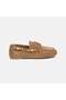 Women's Beige Gold Bead Accessories Suede Leather Loafers - 2