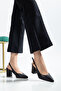 Velora Women's Black Leather Open-Back Strappy Pointed Toe Thick Heeled Shoes - 4