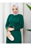 Women's Draped Ruched Pleated Belt Piece Hijab Dress - 3