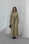 Khaki collar scarf detailed belted dress