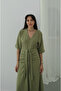 Green Belted Dress with Button Detail on the Front - 3