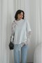 Ecru T-shirt with Lace Detail on the Hem and Sleeves - 3
