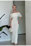 Women's Boat Neck Off-Shoulder Midi Dress - 2