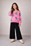 Girl's Bat Cat Patterned Sweatshirt Wide-Leg Pants Set - 6