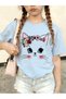 Girl's Cat Printed Oversized Comfortable Daily Use Combed Cotton T-Shirt - 2