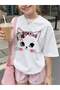 Girl's Cat Printed Oversized Comfortable Daily Use Combed Cotton T-Shirt