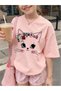 Girl's Cat Printed Oversized Comfortable Daily Use Combed Cotton T-Shirt