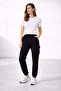 Women's Jogger Sweatpants with Cargo Pockets and Elastic Cuffs - Black