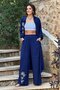 V276 Navy Blue Floral Embroidered Shirt Dress Pants Set - 2