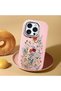 iPhone 15 Pro Compatible Camera Protected Pink Soft Silicone Phone Case Floral Print - 2