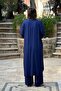 V276 Navy Blue Floral Embroidered Shirt Dress Pants Set - 6