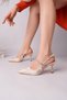 Women's Beige Satin Stone New Season Heeled Shoes - 5