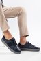 Genuine Leather Men's Daily Casual Shoes Navy Blue with Side Stripes and Ties - 4