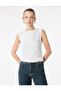 Beige Cotton Slim Fit Sleeveless Crew Neck Blouse With Back Cut-Out Detail - 2