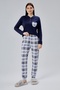 Women's Long Sleeve Cotton Piece Pajama Set Buttoned Pocket Detail Bottom Top Set - 6