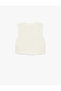 Beige Gold Button Detail And Floral Textured Fabric Slim Fit Crew Neck Vest - 4