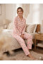 Women's Front Buttoned Long Sleeve Fleece Plush Winter Warm Pajamas Set - 2