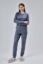Women's Long Sleeve Cotton Piece Pajama Set Buttoned Pocket Detail Bottom Top Set - 3