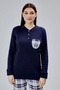 Women's Long Sleeve Cotton Piece Pajama Set Buttoned Pocket Detail Bottom Top Set