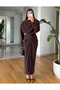 Brown Draped Skirt Blouse Set - 0674