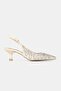 Women's Gold Stone Satin Short Heel Shoes with Pointed Toe and Open Back