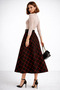 Woman red black Striped Plaid Patterned Belt detailed long skirt ist-2 - 4