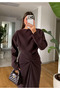 Brown Draped Skirt Blouse Set - 0674 - 4